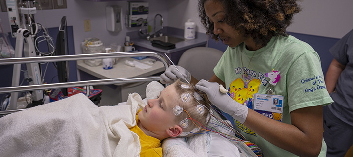 An patient undergoes epilepsy testing in CHKD's EEG lab.